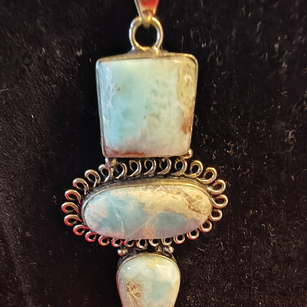 Elegant Larimar Blue Stone Pendant Necklace